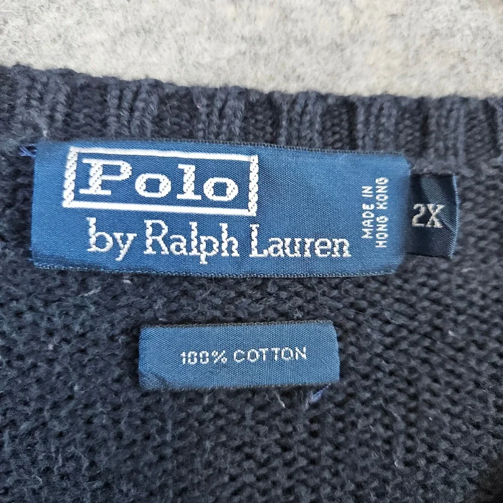 Polo Ralph Lauren Men's Size 2X Black V-Neck Cotton Knit Sweater Vest‎ Preppy